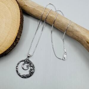 Sterling Silver Moon Goddess Necklace-Crescent Moon & Star Pendant